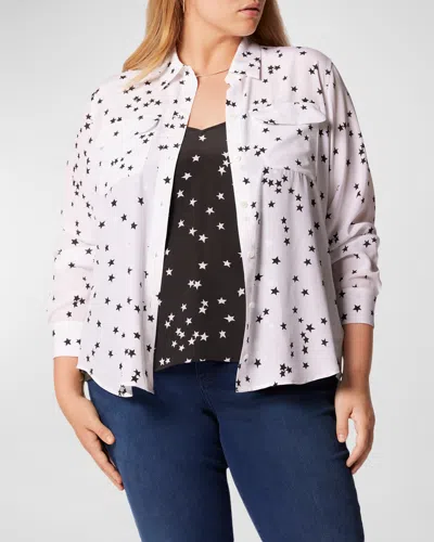 Equipment Plus Size Slim Signature Star-print Shirt In Bright White And True Black