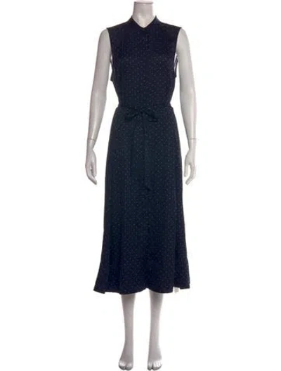 Pre-owned Equipment Polka Dot Print Midi Length Dress In Blue