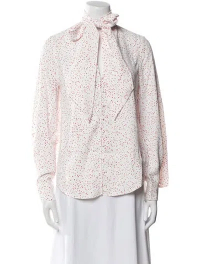 Pre-owned Equipment Polka Dot Print Mock Neck Button-up Top W/ Tags In White