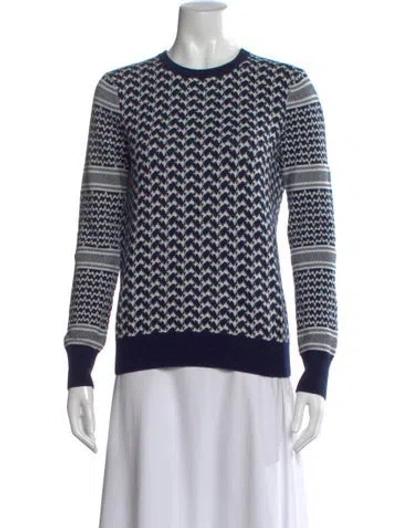 Pre-owned Equipment Printed Crew Neck Sweater In Blue