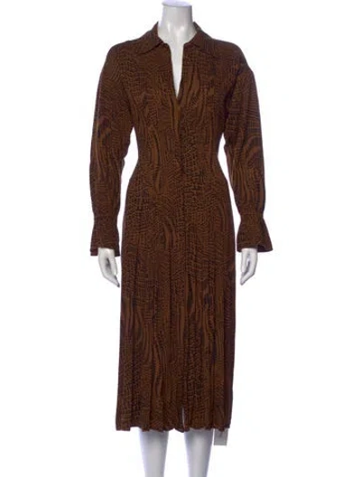 Pre-owned Equipment Printed Long Dress In Brown