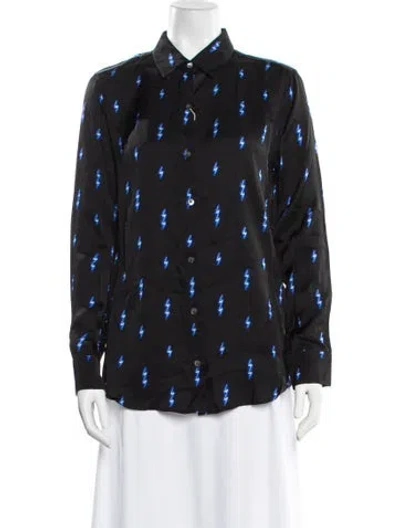 Pre-owned Equipment Printed Long Sleeve Button-up Top In Black