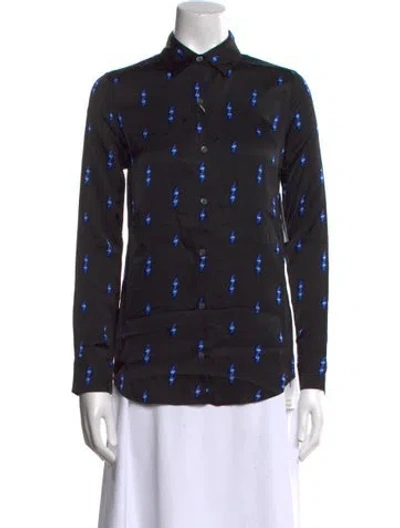 Pre-owned Equipment Printed Long Sleeve Button-up Top W/ Tags In Black