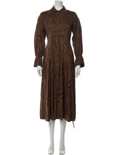 Pre-owned Equipment Printed Midi Length Dress In Brown