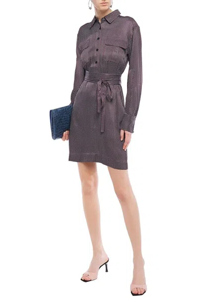 Pre-owned Equipment Printed Satin-twill Mini Shirt Dress, Size 12, Msrp $493 In Multicolor