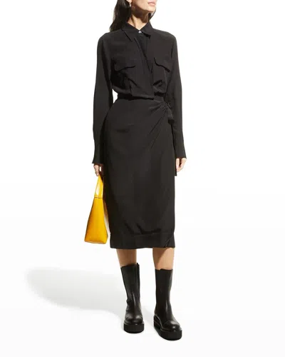 Equipment Quentell Shirt Dress Women's Black 100% Silk Front Slit Wrap Jdm992