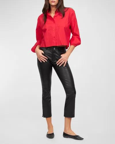 Equipment Rayne Cropped Boxy Cotton Poplin Shirt In Racing Red