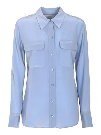 Equipment Round Hem Patched Pocket Plain Shirt In Forever Blue