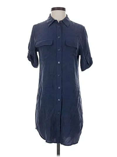 Pre-owned Equipment Short Sleeve Silk Top Blue Collared Neckline Tops