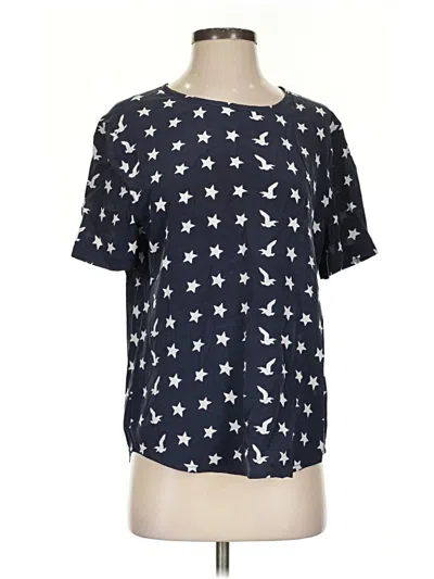 Pre-owned Equipment Short Sleeve Silk Top Blue Stars Pattern Crew Neck Tops