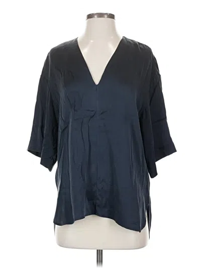 Pre-owned Equipment Short Sleeve Silk Top Blue V Neck Tops
