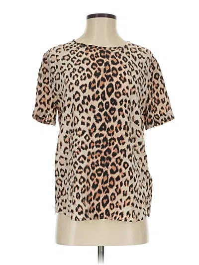 Pre-owned Equipment Short Sleeve Silk Top Brown Animal Print Pattern High Neck Tops