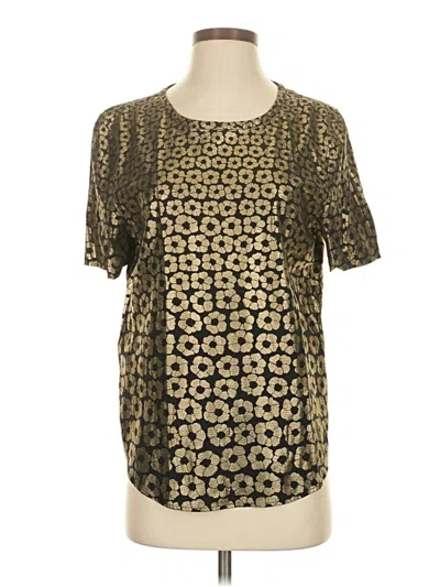 Pre-owned Equipment Short Sleeve Silk Top Gold Square Neckline Tops