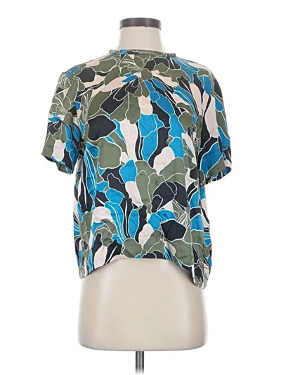 Pre-owned Equipment Short Sleeve Silk Top Green Keyhole Neckline Tops