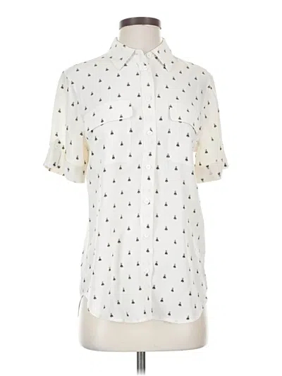 Pre-owned Equipment Short Sleeve Silk Top Ivory Polka Dots Pattern Mock Neckline Tops In White