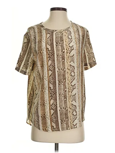 Pre-owned Equipment Short Sleeve Silk Top Tan Animal Print Pattern Square Neckline Tops