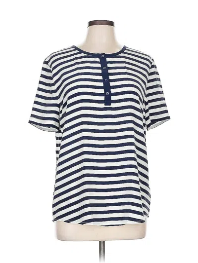 Pre-owned Equipment Short Sleeve Top Blue Stripes Pattern Crew Neck Tops