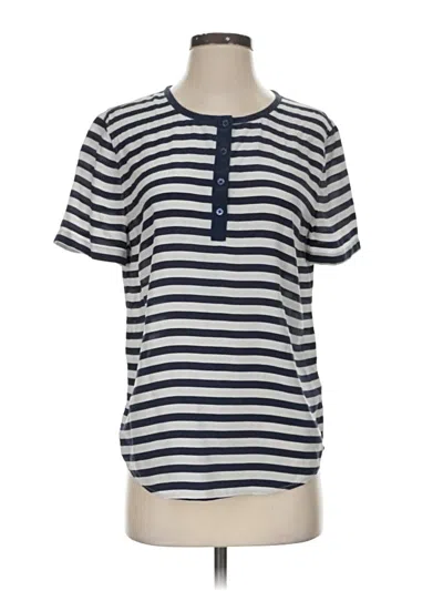Pre-owned Equipment Short Sleeve Top Blue Stripes Pattern Crew Neck Tops