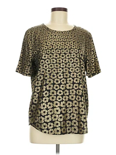 Pre-owned Equipment Short Sleeve Top Gold Metallic Pattern Square Neckline Tops