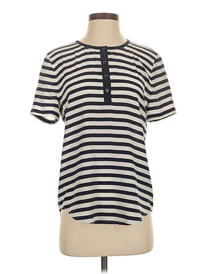 Pre-owned Equipment Short Sleeve Top Ivory Stripes Pattern Keyhole Neckline Tops In White