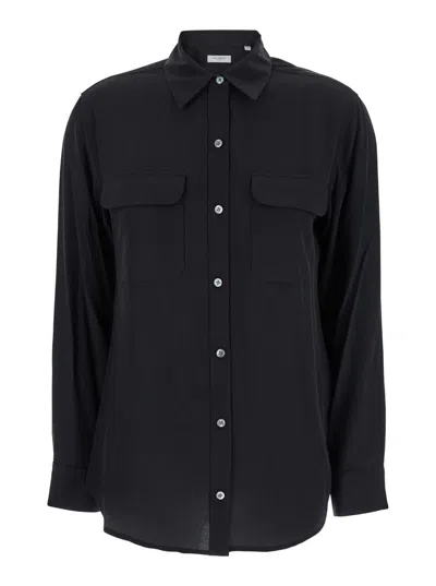 EQUIPMENT 'SIGNATURE' BLACK SHIRT WITH PATCH POCKETS IN SILK WOMAN
