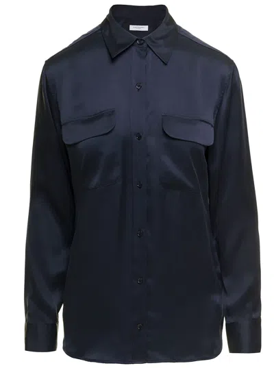 EQUIPMENT SIGNATURE NAVY BLUE LONG SLEEVES SHIRT IN SILK WOMAN