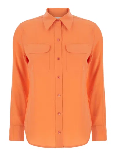 EQUIPMENT SIGNATURE ORANGE SHIRT WITH POINTED COLLAR IN SILK WOMAN
