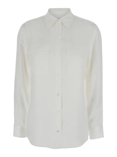 EQUIPMENT SIGNATURE WHITE SHIRT WITH PATCH POCKETS IN SATIN WOMAN