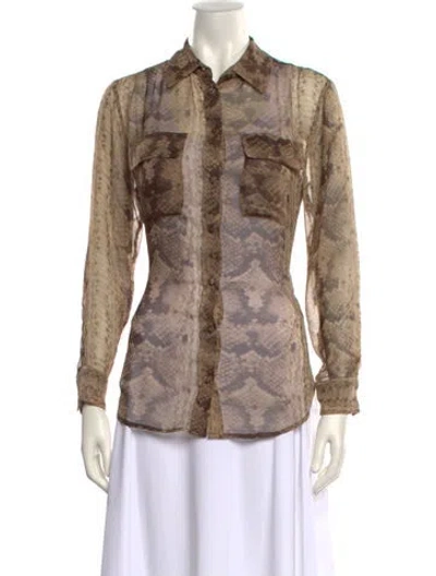 Pre-owned Equipment Silk Animal Print Button-up Top In Brown