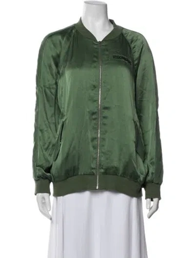 Pre-owned Equipment Silk Bomber Jacket In Green