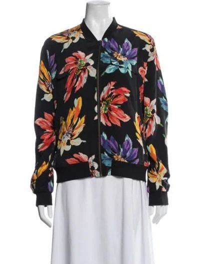 Pre-owned Equipment Silk Floral Print Bomber Jacket In Black