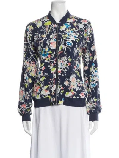 Pre-owned Equipment Silk Floral Print Bomber Jacket In Blue