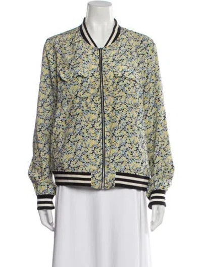 Pre-owned Equipment Silk Floral Print Bomber Jacket In Blue