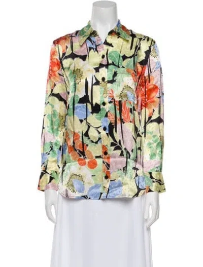 Pre-owned Equipment Silk Floral Print Button-up Top In Yellow