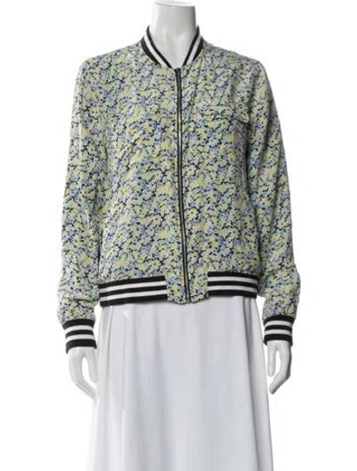 Pre-owned Equipment Silk Floral Print Evening Jacket In Blue