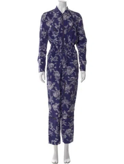 Pre-owned Equipment Silk Floral Print Jumpsuit In Blue