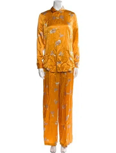 Pre-owned Equipment Silk Floral Print Pant Set In Yellow