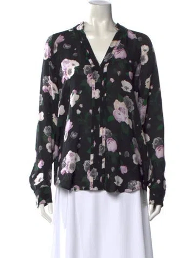 Pre-owned Equipment Silk Floral Print Sweater In Black