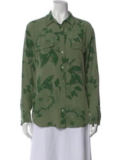 Pre-owned Equipment Silk Floral Print Sweater In Green