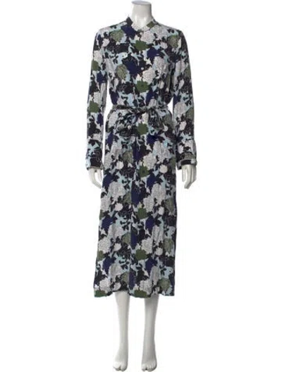 Pre-owned Equipment Silk Midi Length Dress In Black/blue/green
