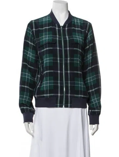 Pre-owned Equipment Silk Plaid Print Bomber Jacket In Green