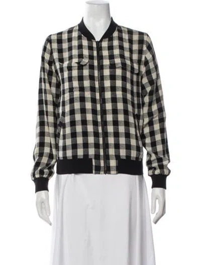 Pre-owned Equipment Silk Plaid Print Bomber Jacket In White