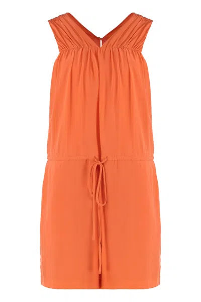 Equipment Silk Pleated V-neck Dress In Orange