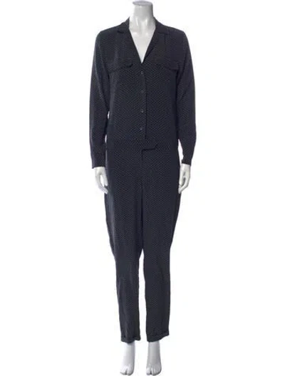 Pre-owned Equipment Silk Polka Dot Print Jumpsuit In Blue