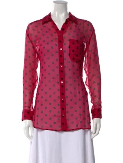 Pre-owned Equipment Silk Polka Dot Print Top In Pink