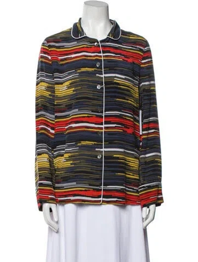 Pre-owned Equipment Silk Printed Button-up Top In Red