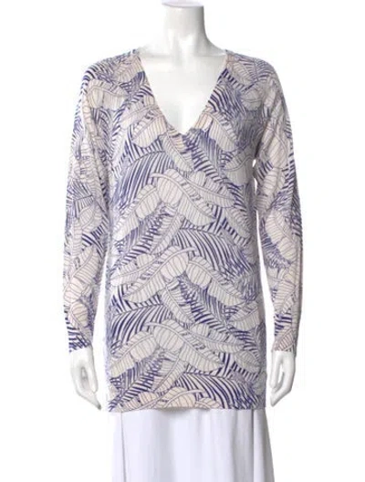 Pre-owned Equipment Silk Printed Sweater In White