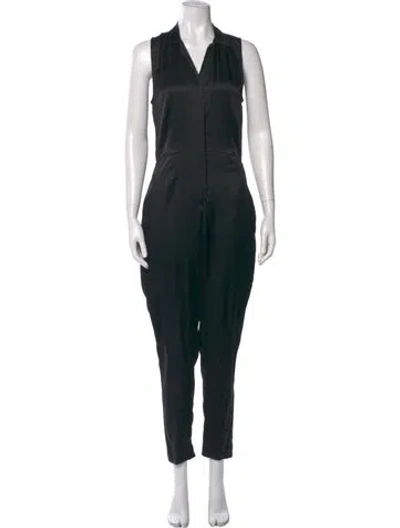 Pre-owned Equipment Silk V-neck Jumpsuit In Black