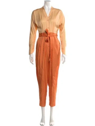 Pre-owned Equipment Silk V-neck Jumpsuit W/ Tags In Orange