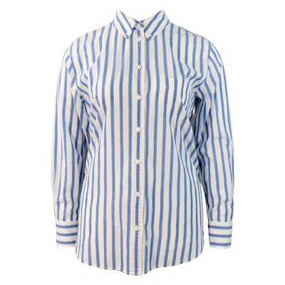 Pre-owned Equipment Size L Blue White Cotton Stripe Button Down Collar Shirt